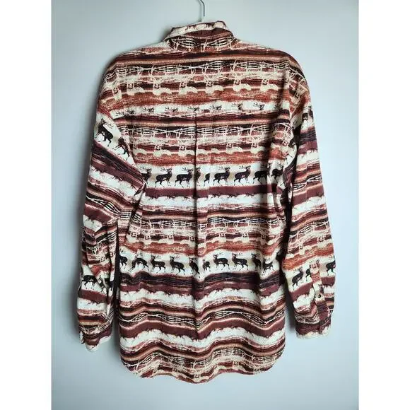 Roundtree & Yorke Mens Casual Button Down Shirt sz L cotton Elk print hunting - Picture 3 of 7
